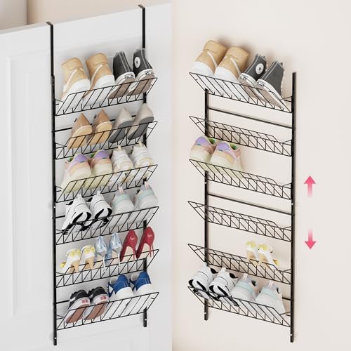 SWTYMIKI Over the Door Shoe Organizer - Adjustable 6 Tier Hanging Shoe Rack Organizer, Metal Heavy Duty Behind Door Storage or Wall Mount Shoes Shelf for Flats, Heels, Sneakers, Boots by SwtyMiki-TidyHomeSweetLife