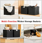 Vagusicc Wicker Storage Basket, Set of 2 Hand-Woven Wicker Basket, Foldable Cube Storage Bin, Black Storage Basket, Square Storage Baskets for Organizing Shelves & Decor, Black (11″×11″×11″) - Image 4
