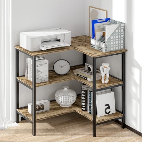 VECELO Corner Cabinet Table with 3 Tier Open Shelf, Multipurpose Display Organizer Storage Stand, for Small Space Living Room Home Office Kitchen,Oak Grey - Image 3