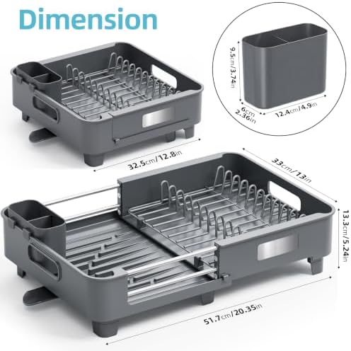 TOOLF Extendable Dish Drying Rack for Small Kitchen Counter, Gray - Image 2