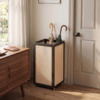 TrailBlaze Rattan-Style Wooden Umbrella Stand for Entryway, Slim Square Umbrella Holder - Removable Drain Tray - Metal Hooks & Raised Feet, Black, 51 x 24 x 24 cm - Image 5