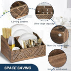 Ukonvi Paper Plate Dispenser, Paper Plate Holder for Kitchen Counter, Wood Rustic Silverware Utensil Caddy, Cutlery Flatware Organizer Box for Cups Spoons Forks Plates Napkins, Kitchen Accessories - Image 6