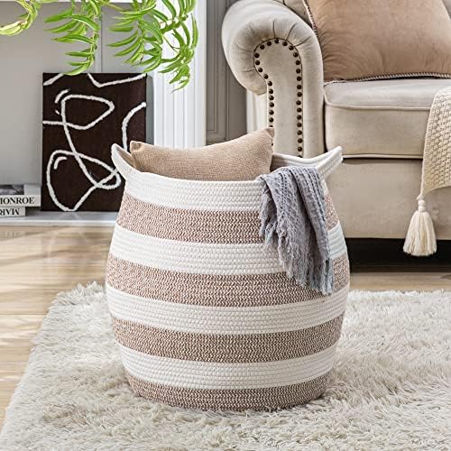 KAKAMAY Woven Baskets for Storage(17"x17"),Large Cotton Rope Woven Baby Laundry Hamper,Collapsible Laundry Basket, Blanket Basket for Organizing Living Room,Nursery,Pillows,Toy Chest(Rose) - Image 6
