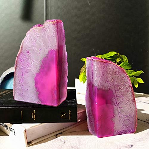 JIC Gem Dyed Pink Agate Geode Bookends Decorative for Shelves to Hold Books - Image 4