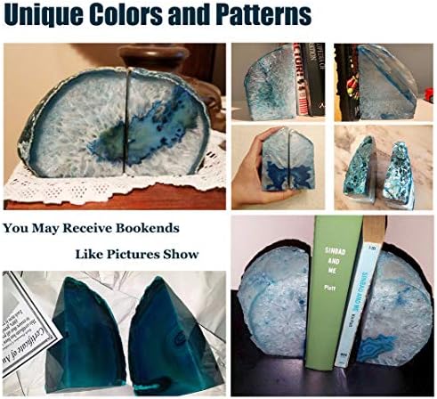 Teal Agate Geode Stone Bookends Heavy Duty Crystal Book Holders Decorative - Image 7