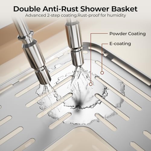 Orimade Rustproof 4 Tier Floor Standing Corner Shower Caddy Organizer with Toothbrush Holder, Large Spacing Floor Shower Shelf Rack Storage Stands with Hooks for Bathroom Kitchen, Silver - Image 4