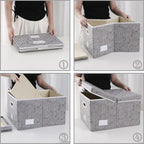 PRANDOM Jumbo Collapsible Storage Cubes with Lids Fabric Decorative Storage Bins Boxes Organizer Baskets with Cover Handles for Bedroom Closet Living Room 23.2x15.7x11.8 Inch 3 Pack - Image 6