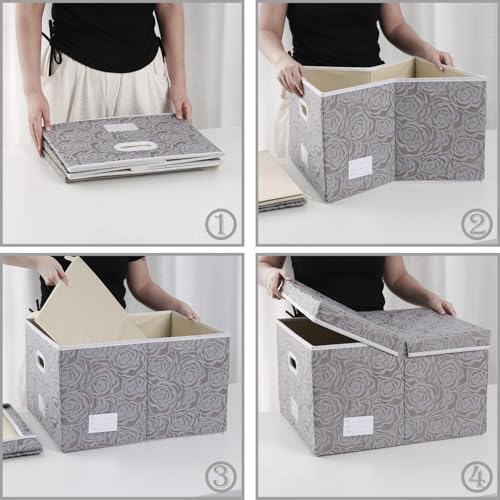 PRANDOM Jumbo Collapsible Storage Boxes with Lids Fabric Decorative Storage Bins Cubes Organizer Baskets with Cover Handles Divider for Bedroom Closet Living Room 23.2x15.7x11.8 Inch 3 Pack - Image 5