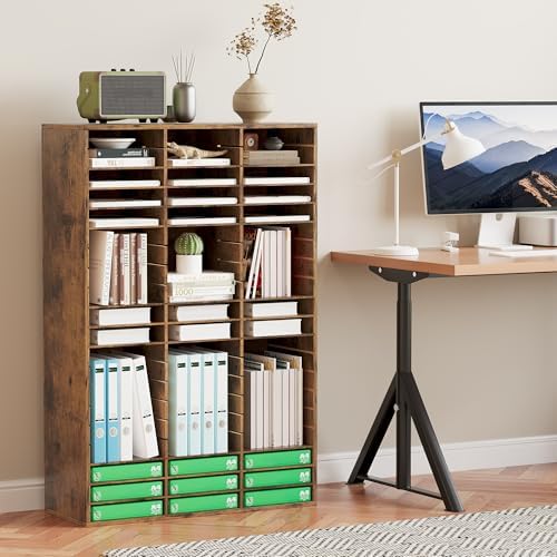 EasyPAG 60 Compartments Wooden Literature Organizer with Adjustable Shelves, 30000 Sheets Capacity Paper Organizer, Classroom Mailbox and Mail Sorter for Teachers and Office, Archaize - Image 6