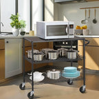 Finnhomy 3 Tier Heavy Duty Commercial Grade Utility Cart with Wood Top, Wire Rolling Cart with Wheels and Handle Bar, Kitchen Carts on Wheels, 18x36x35.4 H Metal Cart with 600 LBS Capacity, Black - Image 3