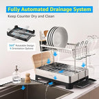 SUNLY 2 Tier Dish Drying Rack, Extra Large Dish Rack, Multifunctional Large Dish Drainers for Kitchen Counter, 304 Stainless Steel Kitchen Drying Rack, Bowl Drying Rack, Extendable Drain Spout, Black - Image 4
