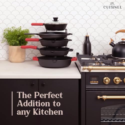 Cuisinel 5-Tier Pan Organizer for Cast Iron Skillets Griddles, Black 12.2" - Image 5