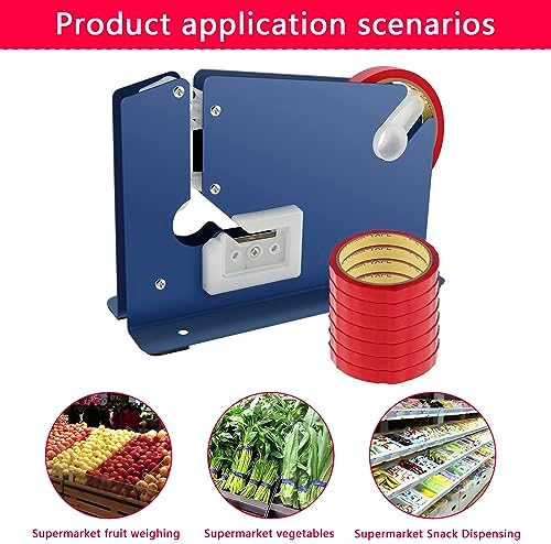 Tape Bag Sealer with 7 Bag Sealing Tape Manual Bag Sealer Metal Taper Dispenser with Trimmer Cutter Anti-Slip Supermarket Store Bag Sealing Machine for Home Bakery Supermarket - Image 3