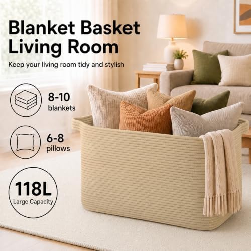 OIASKET 118L Extra Large Blanket Basket Living Room, 24.8"x17.7"x16.2" - Image 2