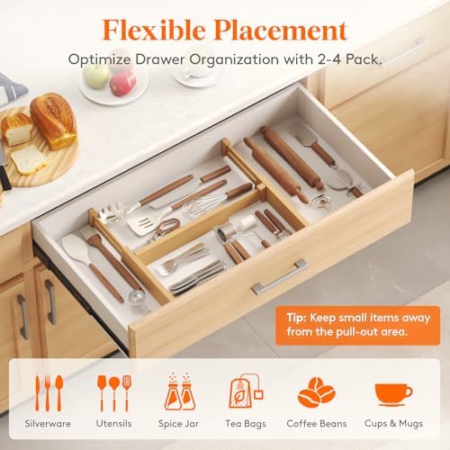 Lifewit 2.4" Kitchen Drawer Dividers, Adjustable Bamboo Drawer Organizers - Image 6