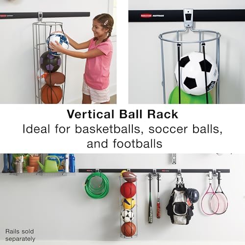 Rubbermaid Garage FastTrack Vertical Ball Rack Satin Nickel Wall Mounted Storage System Holds up to 50 pounds for Home/Garage Silver - Image 2