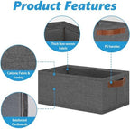 GhvyenntteS Small Fabric Storage Bins 6 Pack, 11.8" x 7.87" x 5.11" Storage Basket with Leather Handles, Closet Storage Bins for Shelves, Storage Baskets for Shelves, DVD Storage (Grey) - Image 3
