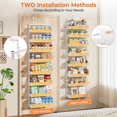 8 Tier Pantry Door Organizer Storage Spice Rack Adjustable Basket 73.35"H - Image 6