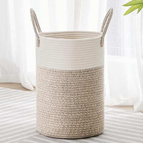 VIPOSCO 30L Small Woven Laundry Basket Hamper, White Brown by VIPOSCO