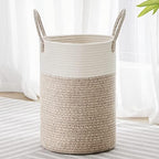 VIPOSCO 30L Small Woven Laundry Basket Hamper, White Brown by VIPOSCO