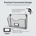 PAG-Mass 3 Pockets Hanging File Holder Wall Mount Mail Organizer Metal Chicken Wire Magazine Rack with Tag Slot, Black - Image 4