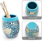 Handmade Blue Mosaic Glass Bathroom Accessory Sets 4PCS Bathroom Accessories Set Complete Includes Lotion Dispenser Toothbrush Holder Tumbler Cup & Vanity Tray - Image 4