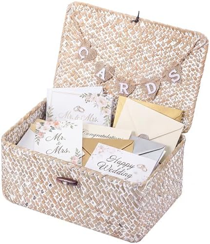 Geelin Seagrass Wedding Card Basket with Card Banner,11 Inch,White by Geelin