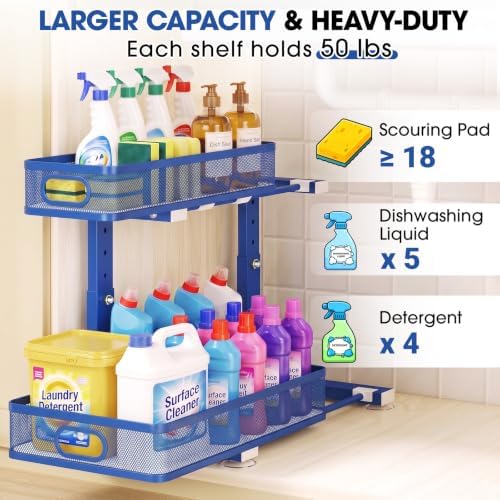 Under Sink Organizer, 2-Tier Pull-Out Cabinet Storage Shelf, Dark Blue - Image 7