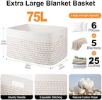 OIAHOMY 75L Large Blanket Basket Rectangle Storage Basket Light Yellow - Image 2