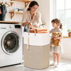 Woven Laundry Basket for Clothes, 80L Large Rectangle Laundry Hampers with Beads Tassel, Nursery Storage Basket for Toys, Tall Dirty Clothes Hamper for Bedroom Aesthetic, Laundry Room Organization - Image 2