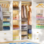 6-Tier Stackable Closet Organizers and Storage Basket - Foldable Closet Shelf Organizer System, Sturdy Metal Space-Saving Clothes Storage Bins for Wardrobe, White - Image 5
