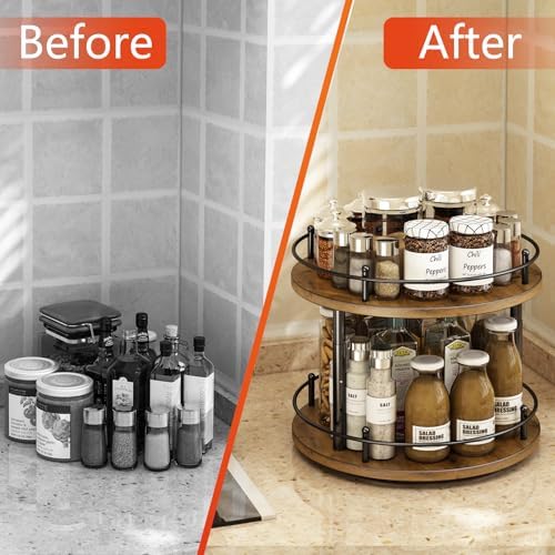 2 Tier Lazy Susan Organizer,2-Tier Spinning Spice Rack with Stable Carousel Base & 4 Height Settings for Cupboard Kitchen Countertop Dining Table Cupboard (Two-Ply(Round)) - Image 4