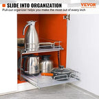 VEVOR 2 Tier 20"Wx21.2"Dx15.2"HPull Out Cabinet Organizer, Heavy Duty Slide Out Pantry Shelves, Steel Roll Out Drawers, Sliding Drawer Storage for Home, 21.5"Wx22.5"Dx19"H Install Size for Cabinet - Image 2