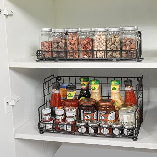 X-cosrack Stackable Wire Basket 3 Tier Countertop& Wall Mounted Metal Storage Basket for Kitchen Pantry Cabinet, Muti-functional Open Front Bin Organizer for Food Fruit Snack, Black - Image 3