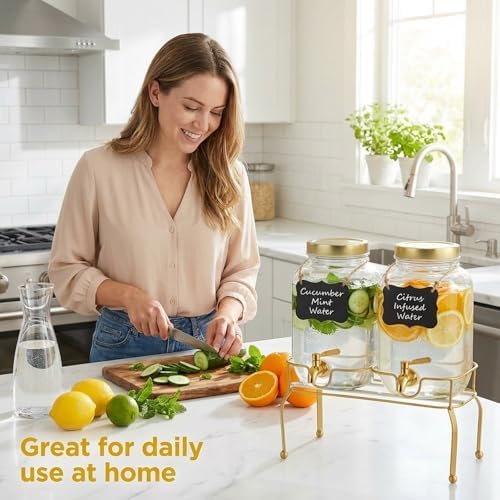 1 Gallon Glass Drink Dispenser Set of 2 – Drink Dispensers for Parties, Beverage Dispenser with Stand & 100% Leakproof Spigot, Ideal for Lemonade, Juice, Laundry Detergent Dispenser - Image 3