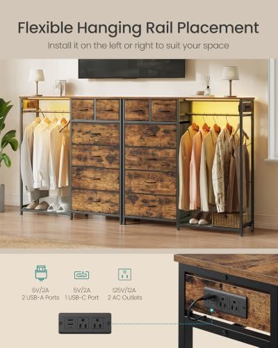 SONGMICS Dresser with Hanging Rod, Closet Organizer with 6 Fabric Drawers - Image 5