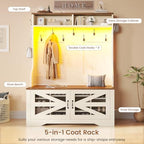 Itaar Hall Tree with Bench and Shoe Storage, 5-in-1 Entryway Bench with Coat Rack, 10 Shoe Cubbies & 9 Coat Hooks, Barn Door & Adjustable Shelf (White) - Image 3