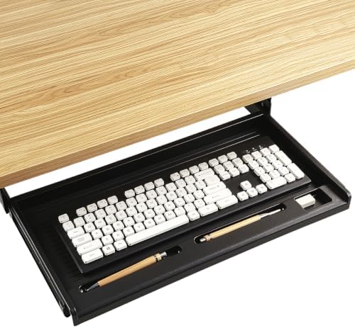 jojofuny Under Desk Keyboard Tray, Slide-Out Drawer with Pen Organizer by jojofuny