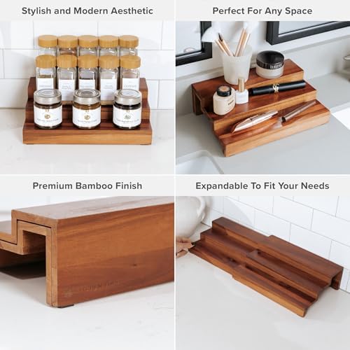 KitchenEdge 3-Tier Expandable Spice Rack Organizer, Acacia - Image 3