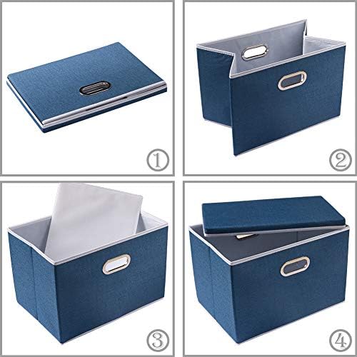 PRANDOM Foldable Storage Bin with Lid [5-Pack] Linen Fabric Decorative Storage Box Organizer Container Basket Cube with Handles Divider for Closet Office Living Room Royal Blue(14.9x9.8x9.8) - Image 6