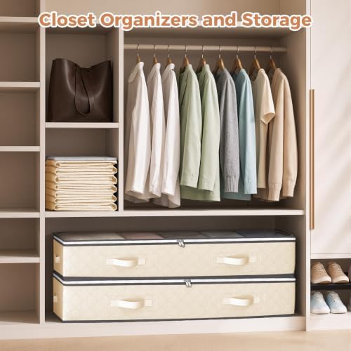 Budding Joy 95L Underbed Storage Containers, 4 Pack Closet Organizers Beige - Image 4