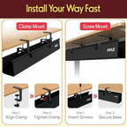 Pyle 36" Under Desk Cable Management Tray, Under Desk Wire Organizer with Clamp or Screw Mount, Desk Cable Organizer with Fabric Design for Large Workstations, Built-in Ties, 20 lb Capacity, Black - Image 4
