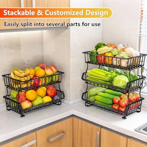 3-Tier Rolling Pantry Organizers and Storage Cart with Wheels – Stackable Wire Snack Cart for Kitchen, Pantry Shelves and Storage Rack for Fruit, Vegetables, Onion, Potato, 1 Pcs - Image 5