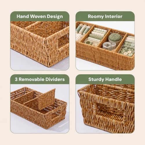 2PCS Rattan Pantry Organizer Baskets with Removable Dividers - Image 6