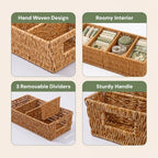 2PCS Rattan Pantry Organizer Baskets with Removable Dividers - Image 6