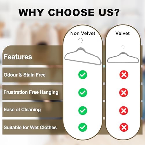 Quality Hangers 50 Pack Slim Plastic Hangers for Clothes - 16.5" Won't Crease Your Clothes, Heavy Duty Non-Velvet Gray Hangers 360° Swivel Chrome Hook Non Slip Notches Dresses Coats Shirts Jackets - Image 4