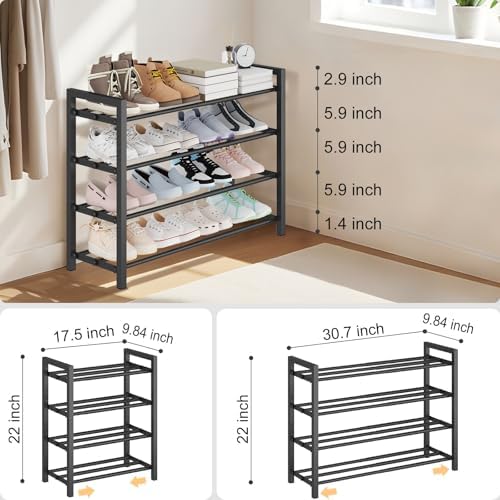 4-Tier Expandable Metal Shoe Rack for Closet & Entryway, Shoe Organizer - Image 2