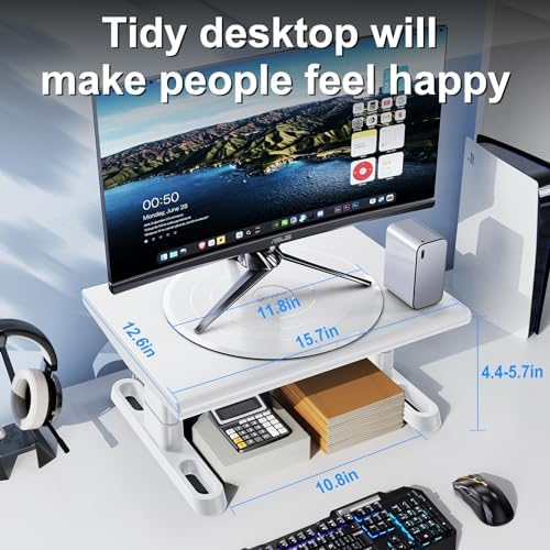 Monitor Stand Riser for Desk,360°Rotation Freely Height Adjustable by Knob,4.4-5.8 Inches,Ergonomic Monitor Stand Mount, Desktop Monitor Stands Riser for Computer,Laptop,Printer,Tv,White - Image 5