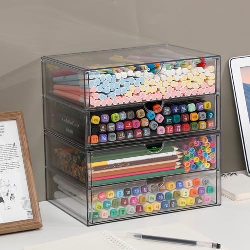 Clear Desk Drawer Organizer, 6 Drawers, Plastic - Image 6