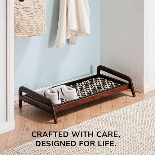 Anji Mountain Heavy Duty Waterproof Wooden Shoe Storage Mat Organizer/Boot Storage Tray Multi Use for Entryway with Coir, Black and Ivory Insert, 1 Tier, Fits 3 Pair (36.5" Wide) - Image 5